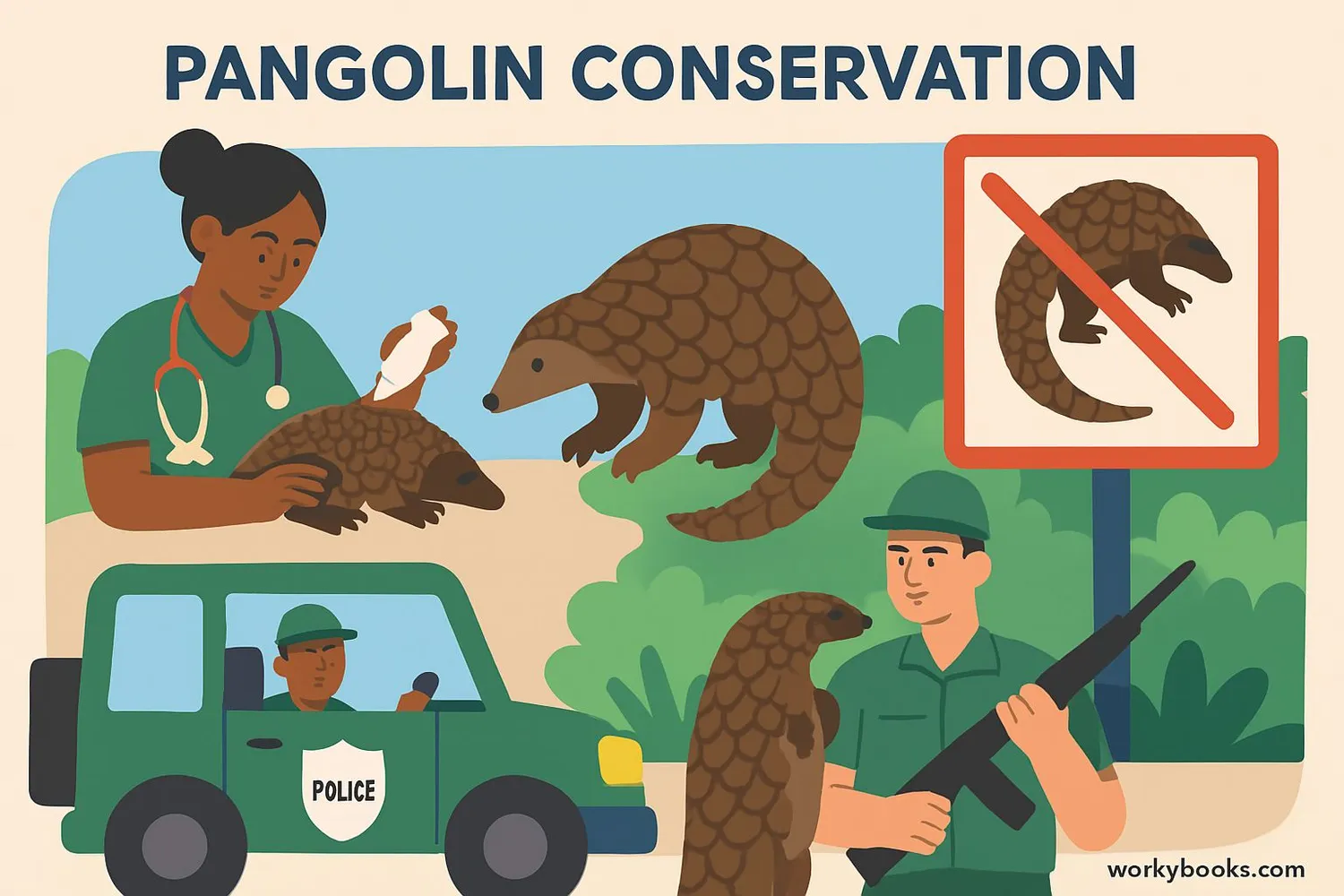 Illustration showing pangolin conservation efforts