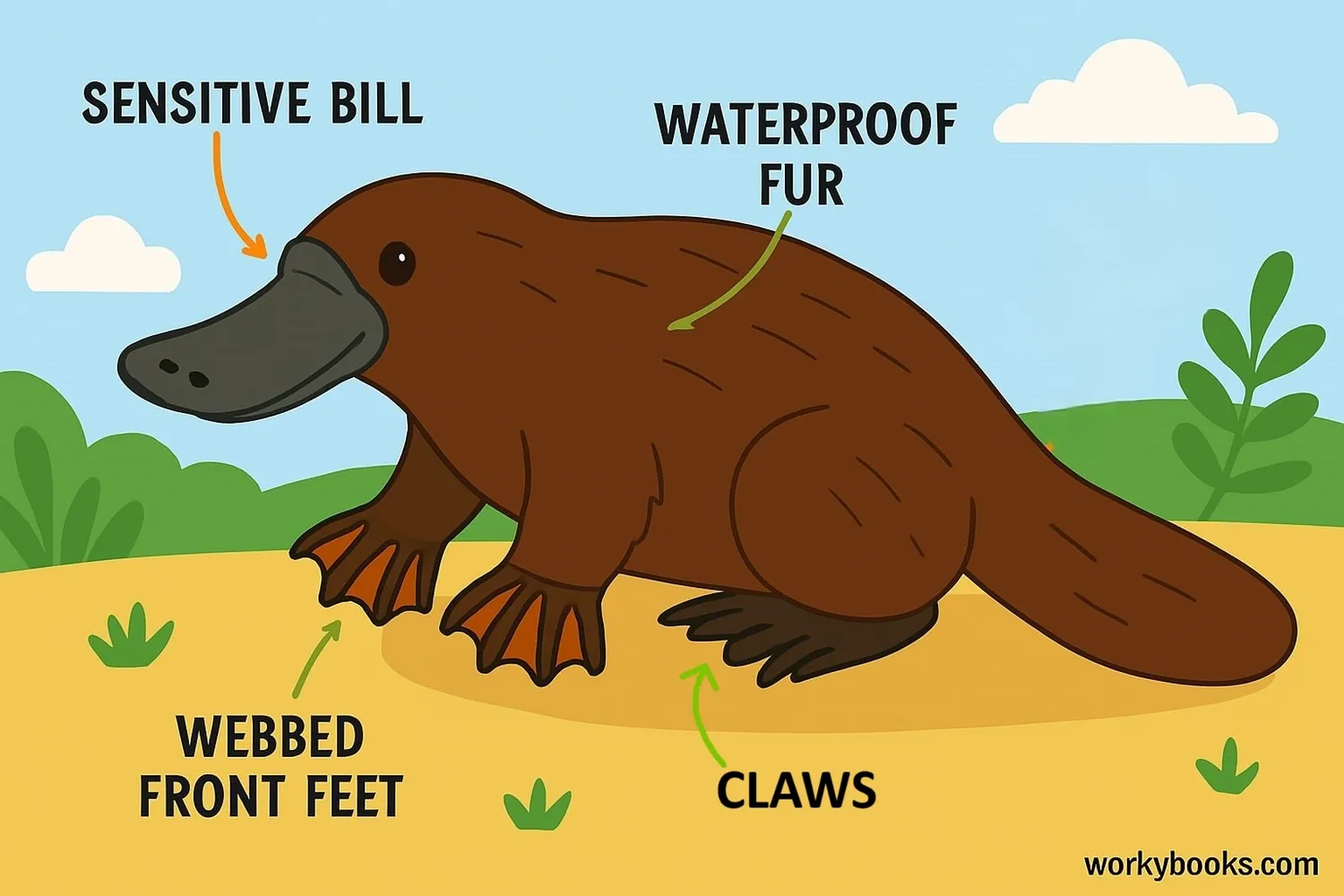 Detailed view of platypus physical characteristics