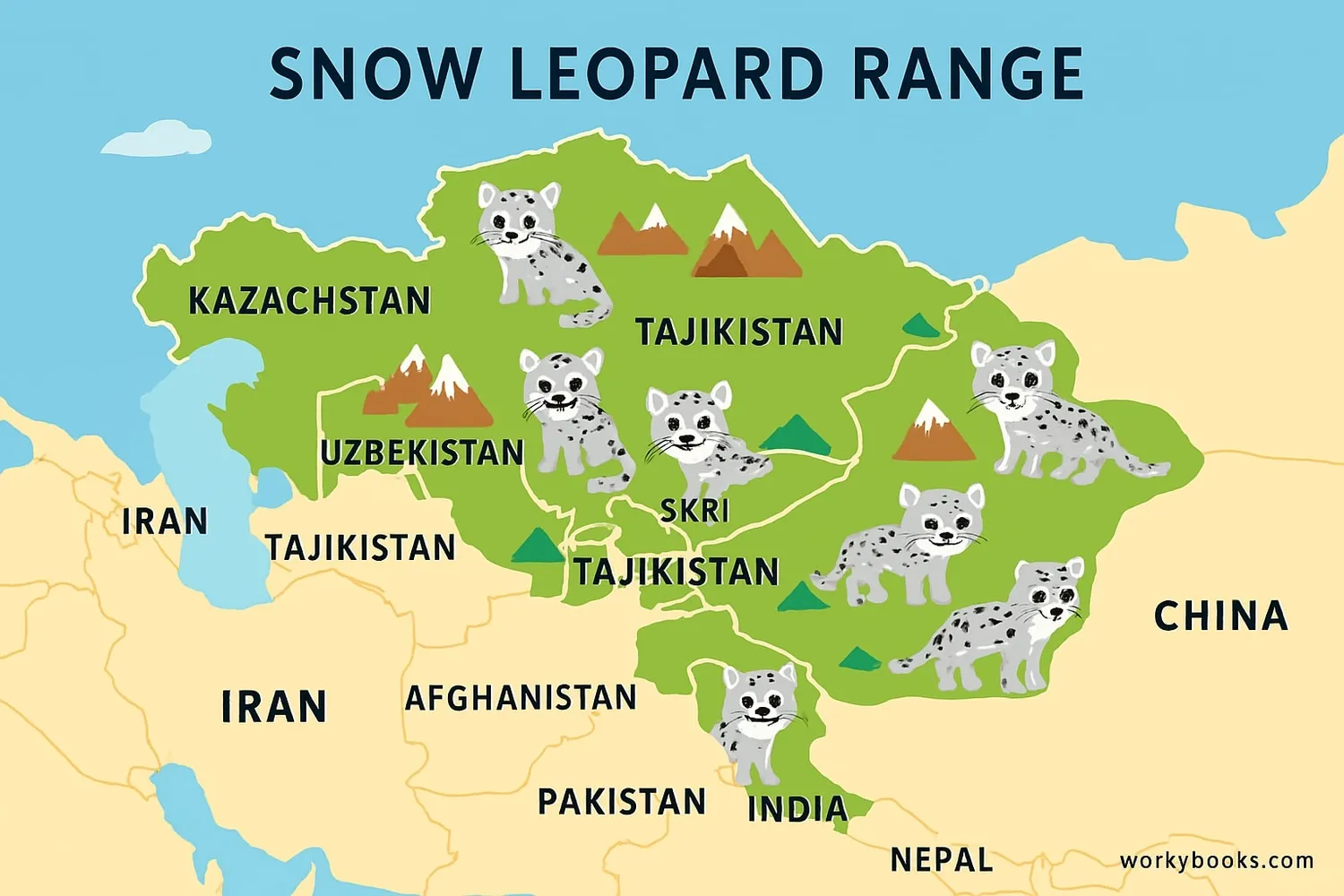 Map showing snow leopard range across Central Asia