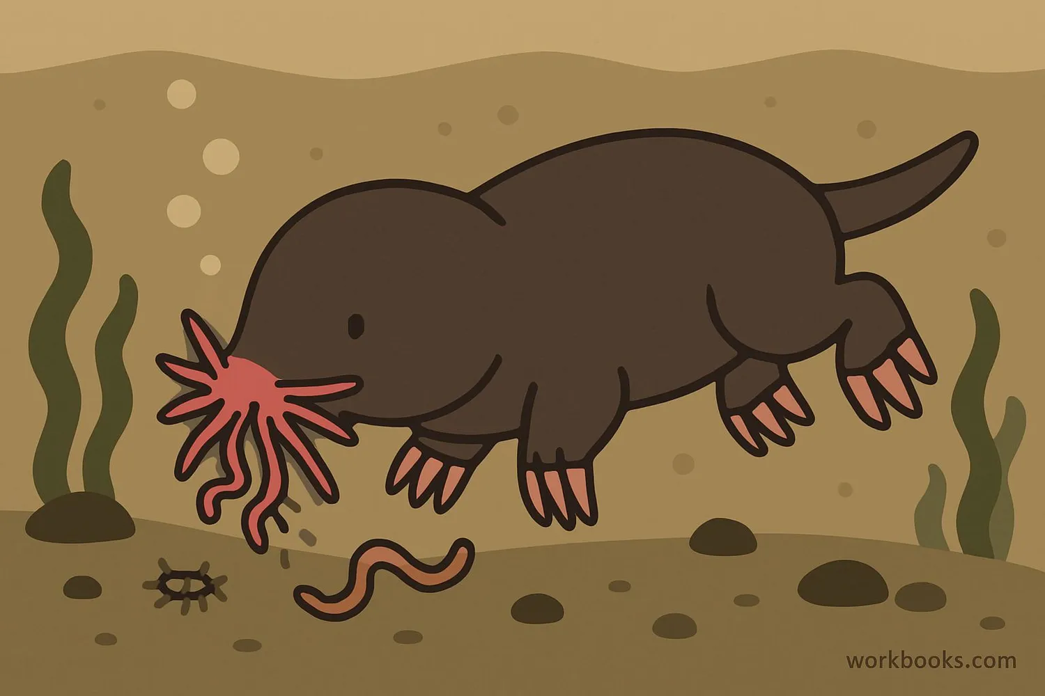 Star-nosed mole hunting underwater