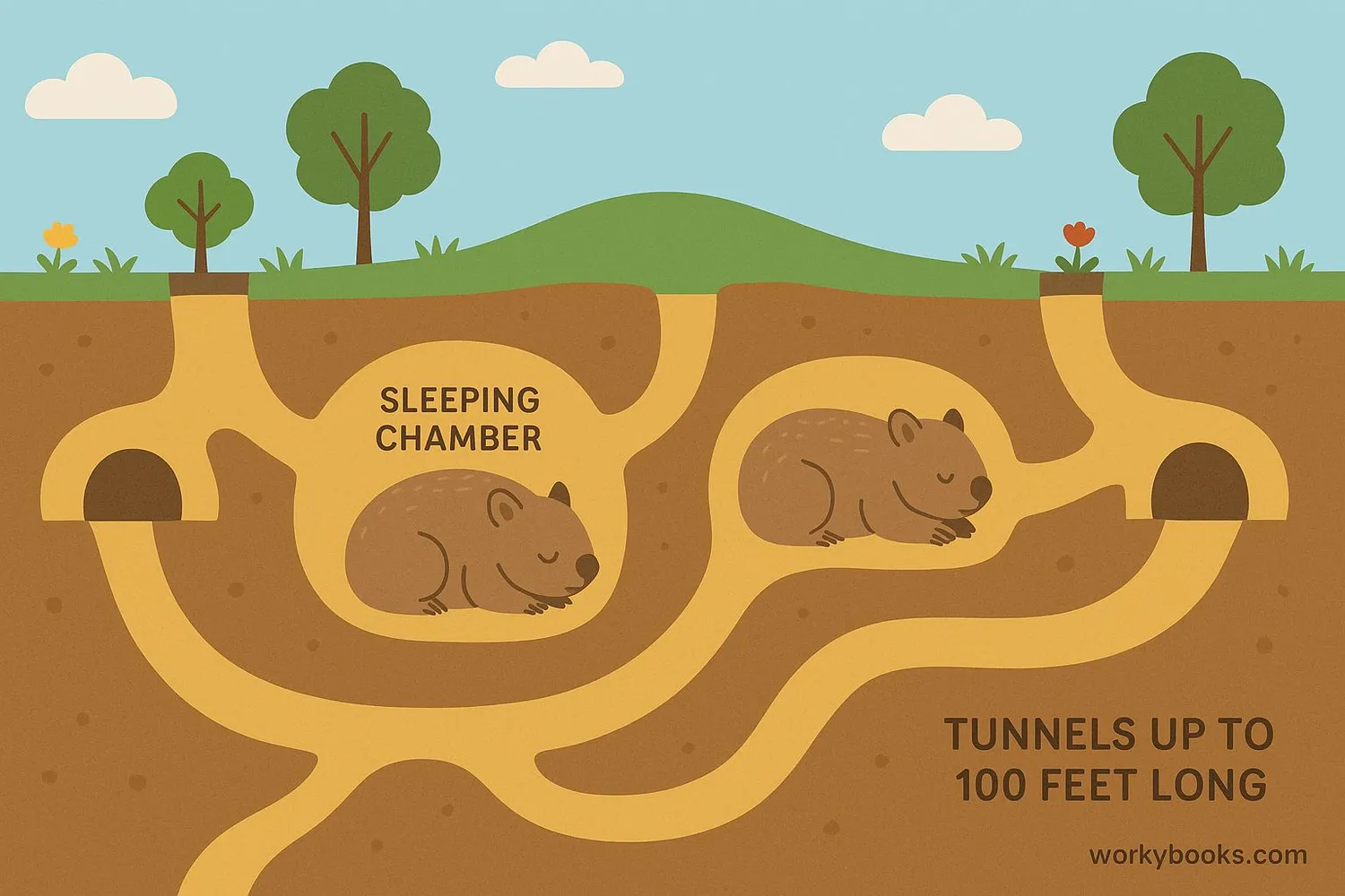 Diagram of a wombat burrow system