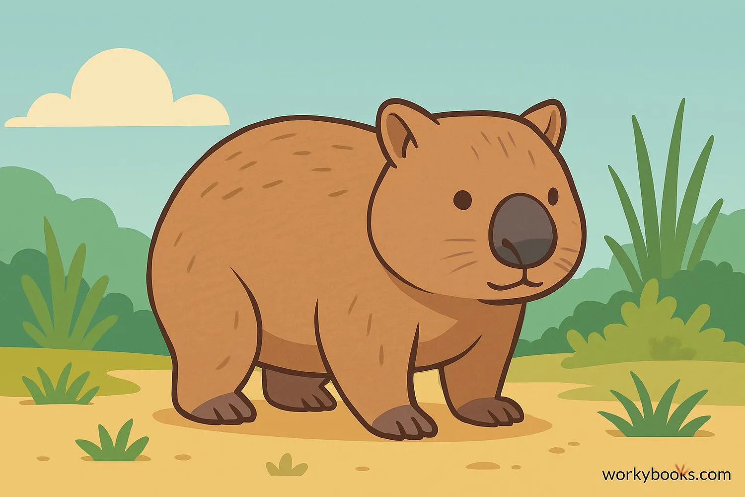 Illustration of a wombat showing its physical characteristics