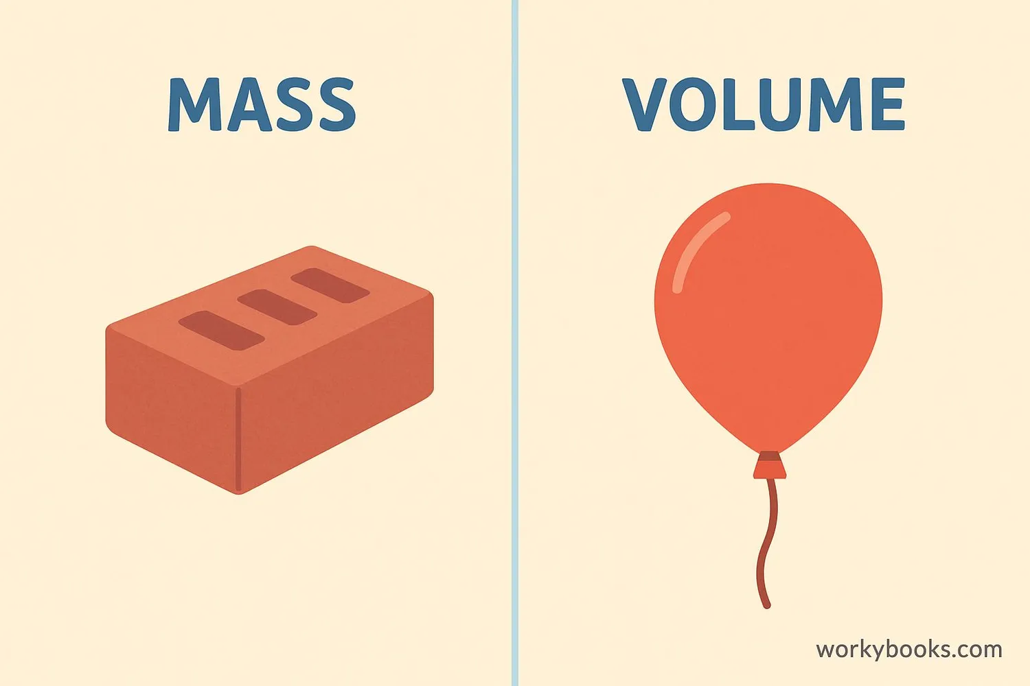 Comparison chart showing mass vs volume