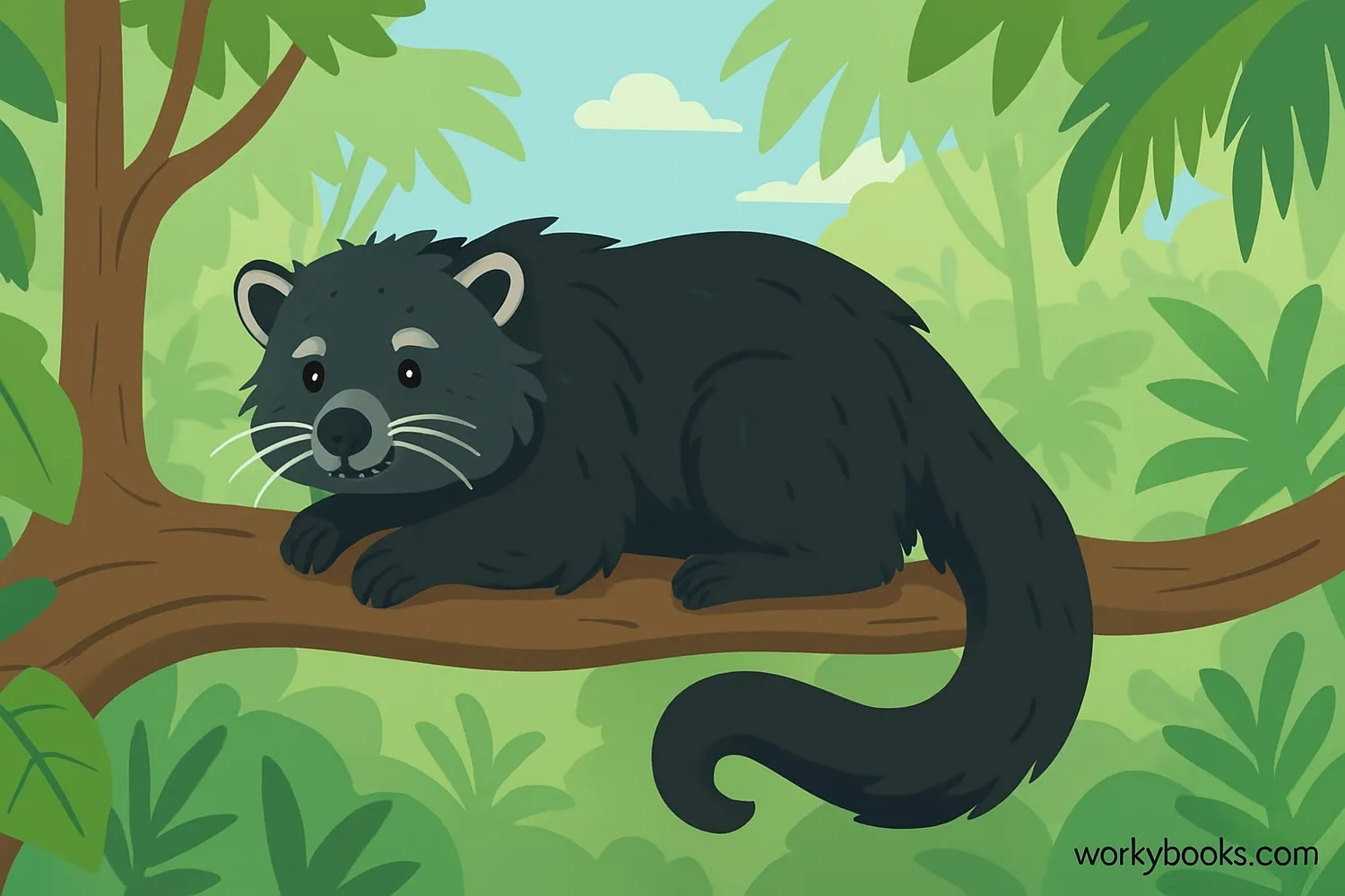 Binturong sitting on a tree branch