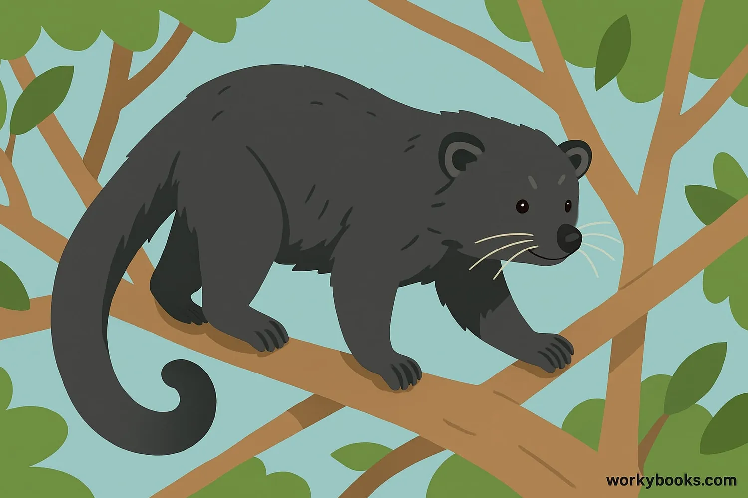 Binturong moving through tree branches