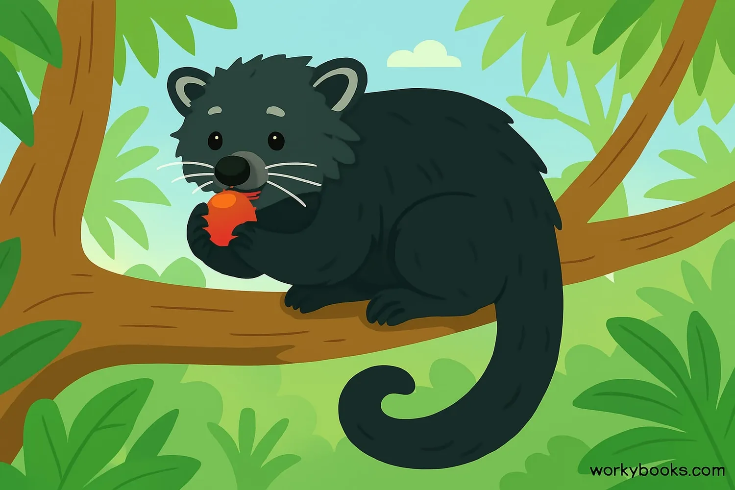 Binturong eating fruit in a tree