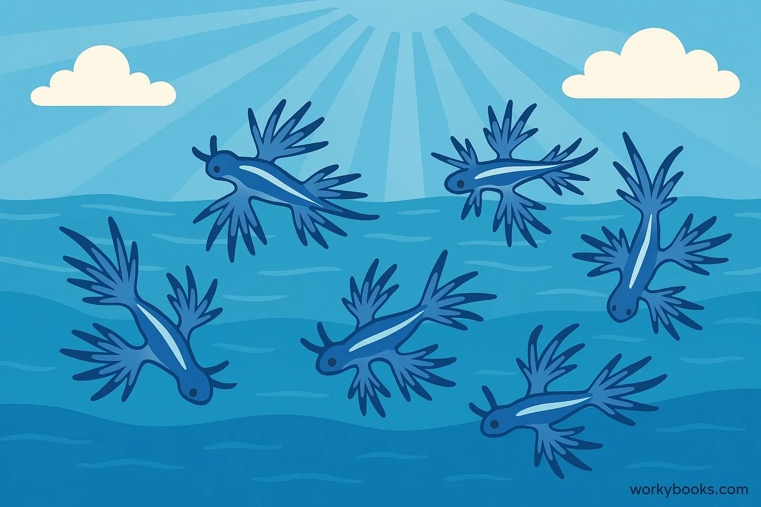Illustration showing blue dragon sea slugs
