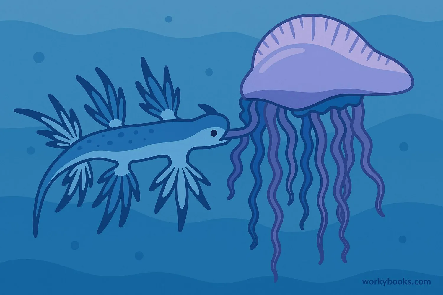 Illustration showing blue dragon sea slugs