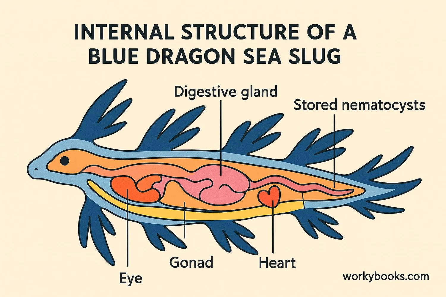 Illustration showing how blue dragon sea slugs