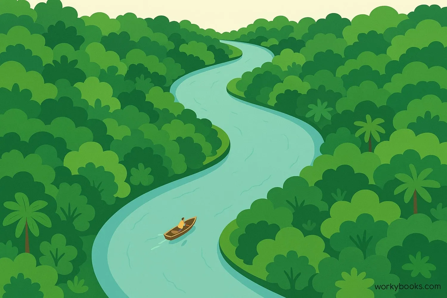 Illustration of the Congo River flowing through the rainforest