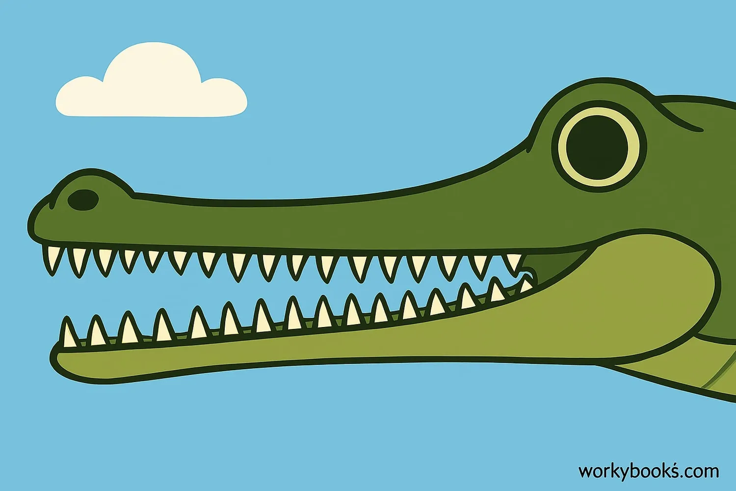 Close-up of a gharial's long, narrow snout showing its sharp teeth