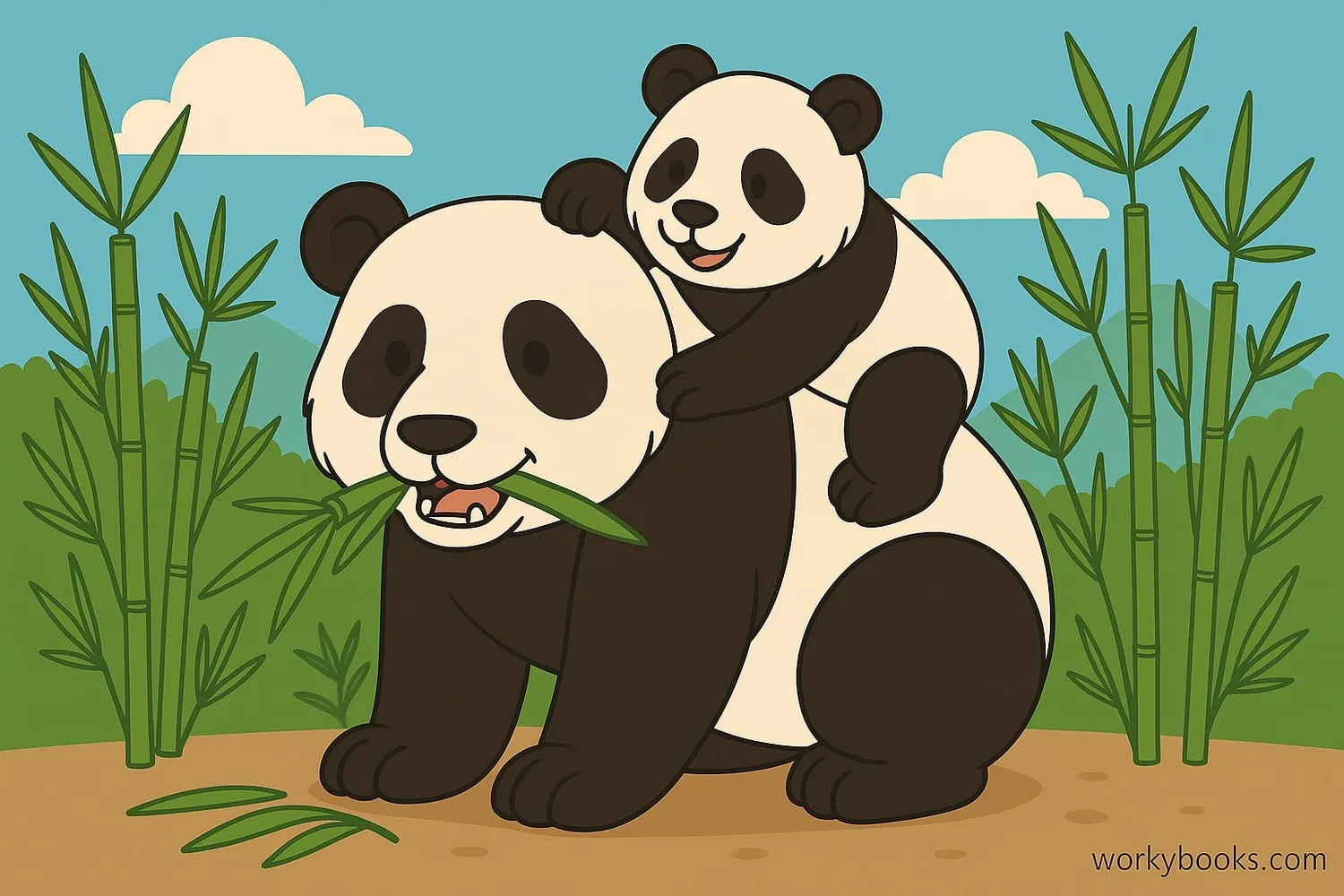 Panda cub playing with its mother
