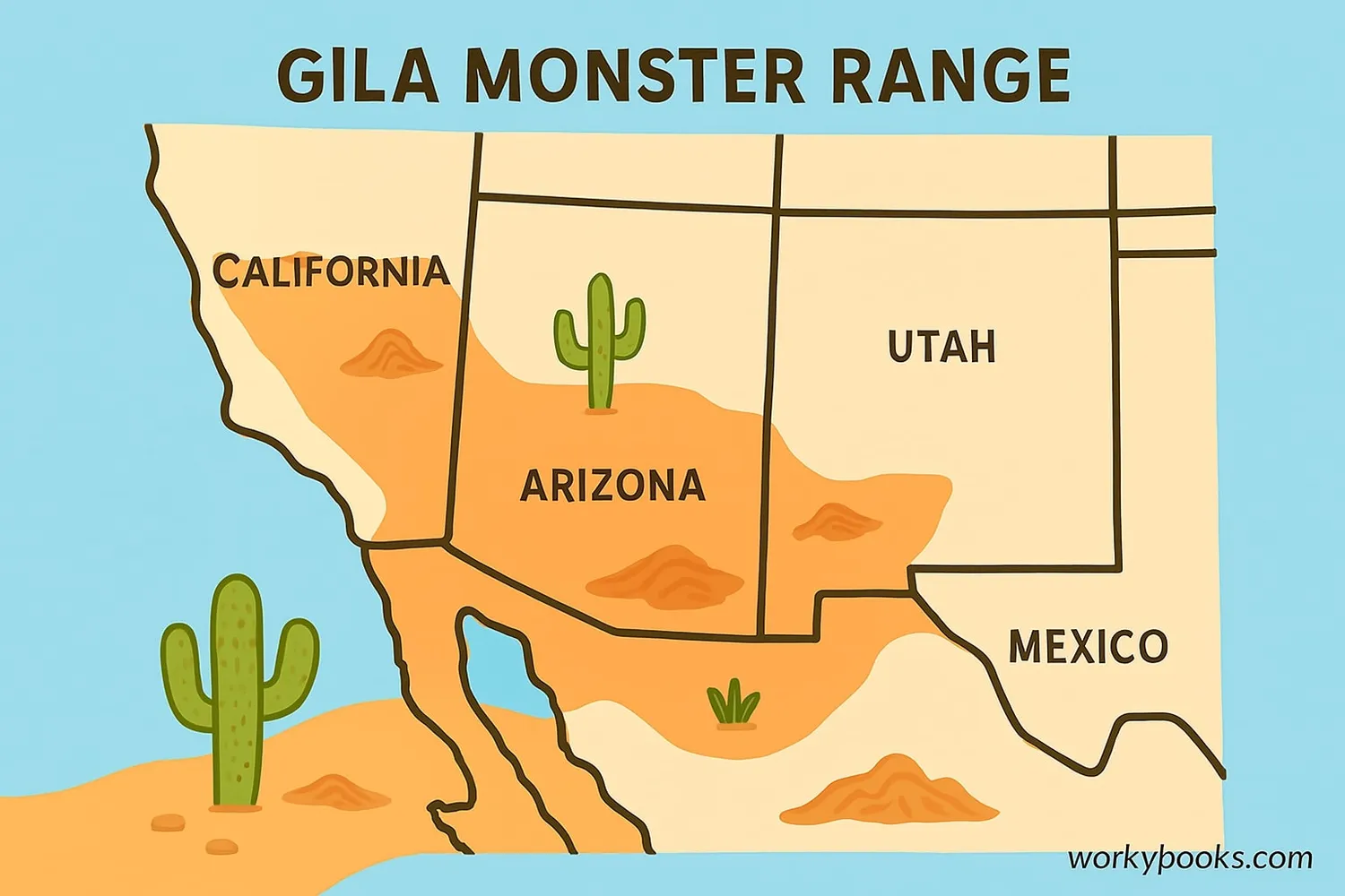 Map showing Gila monster habitat in southwestern US and Mexico