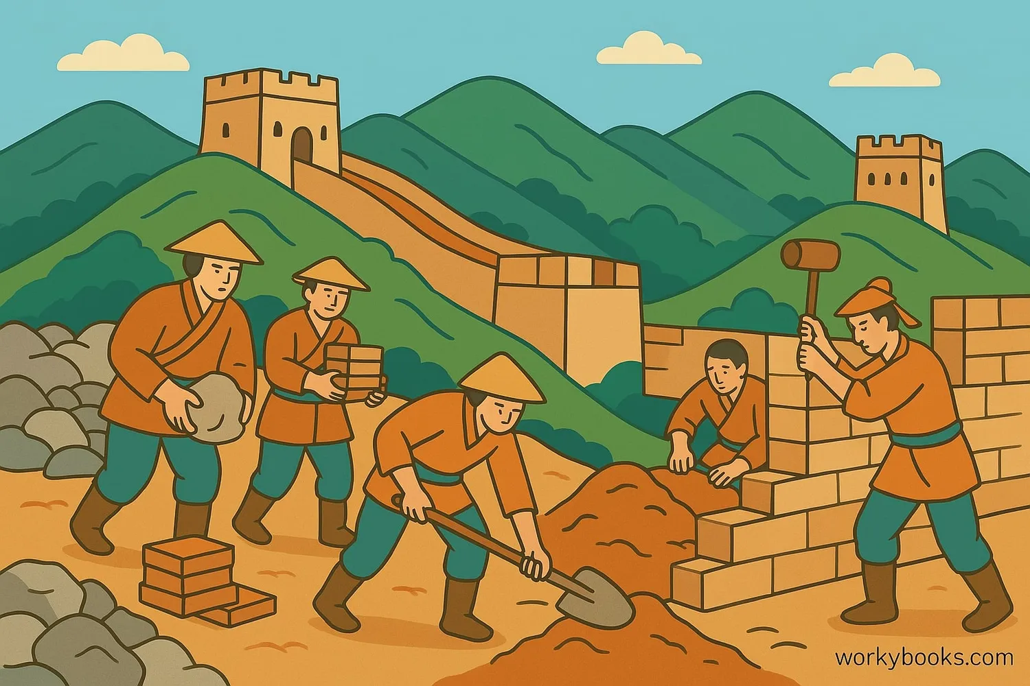 Historical timeline showing different dynasties building sections of the wall