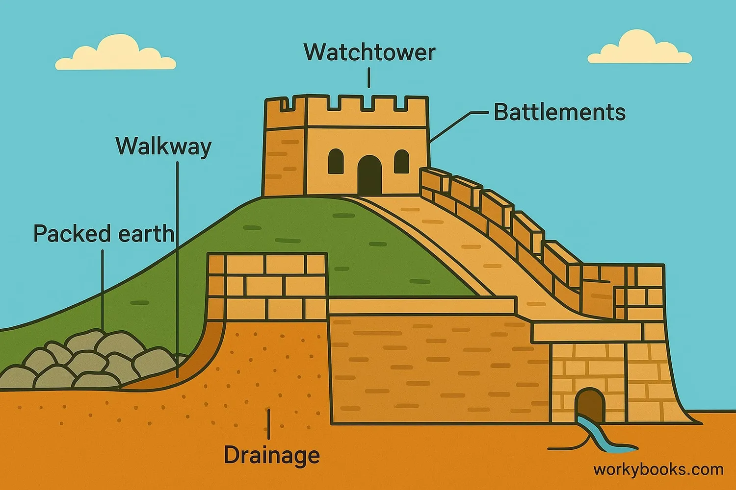 Cross-section diagram showing the structure of the Great Wall