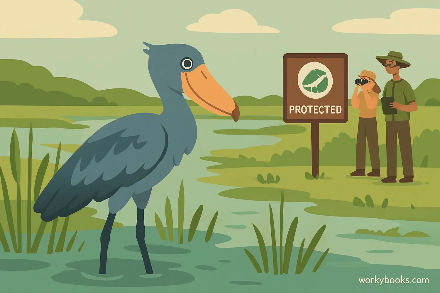 Shoebill Stork in a protected wetland area