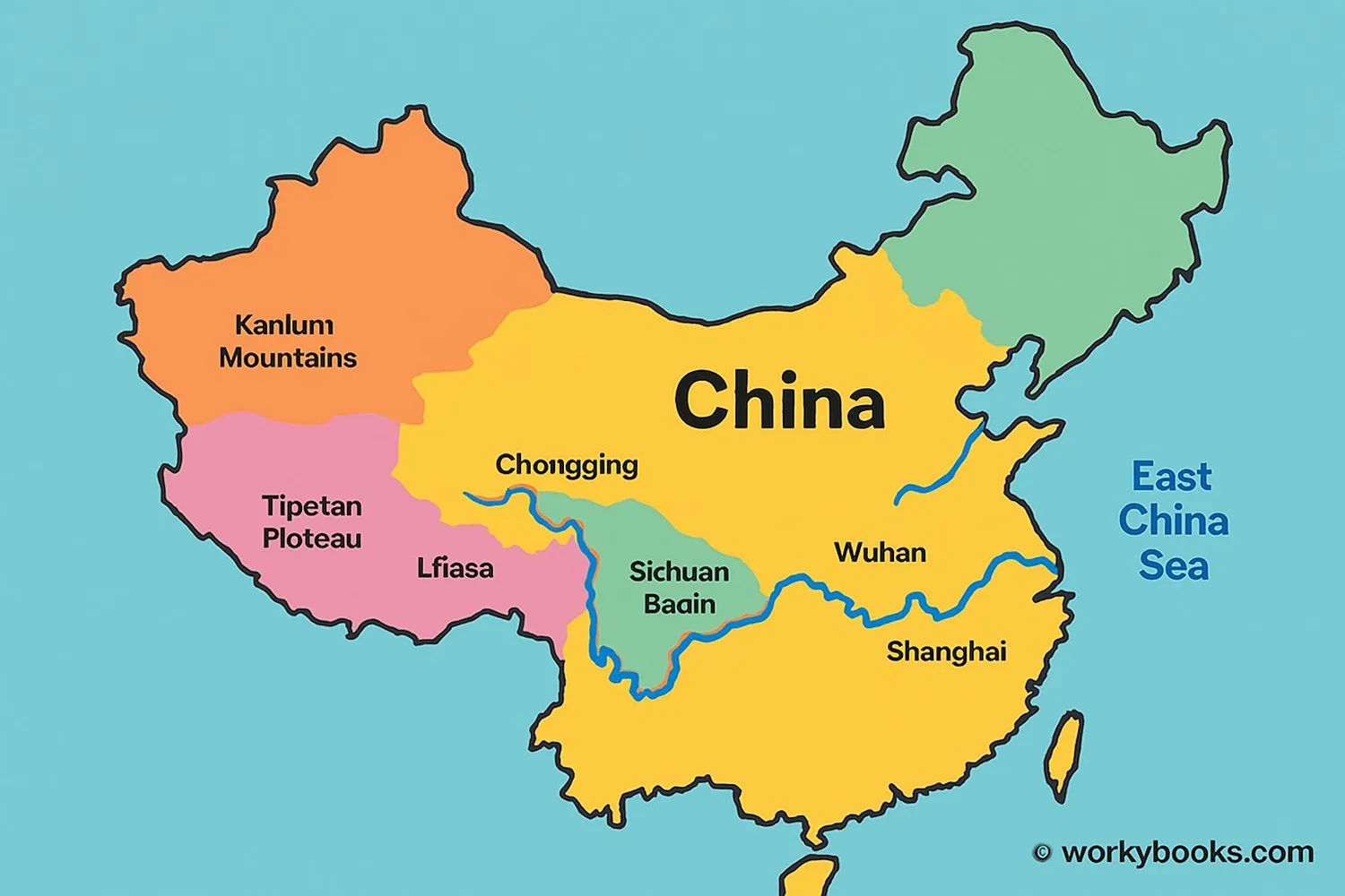 Map showing the Yangtze River's path