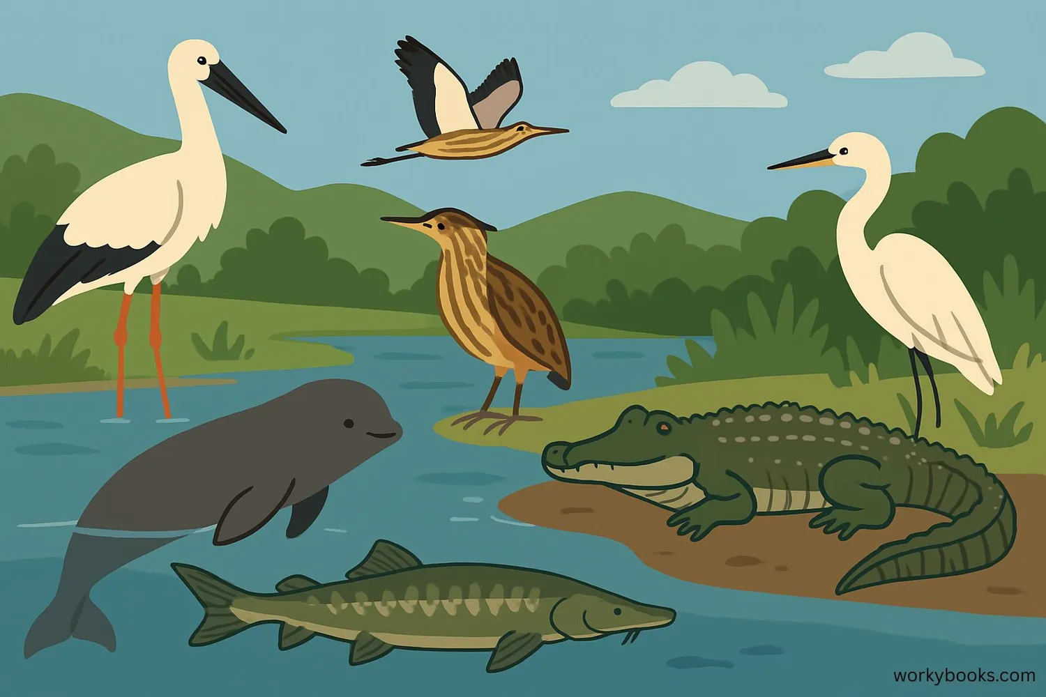 Illustration of Yangtze River wildlife