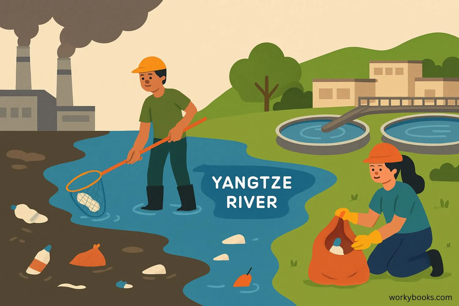 Illustration showing pollution in the Yangtze River