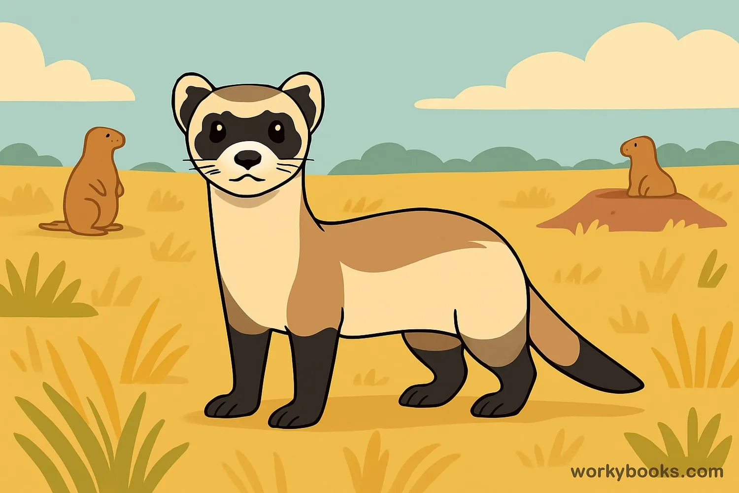 Visual representation of a black-footed ferret showing its distinctive markings