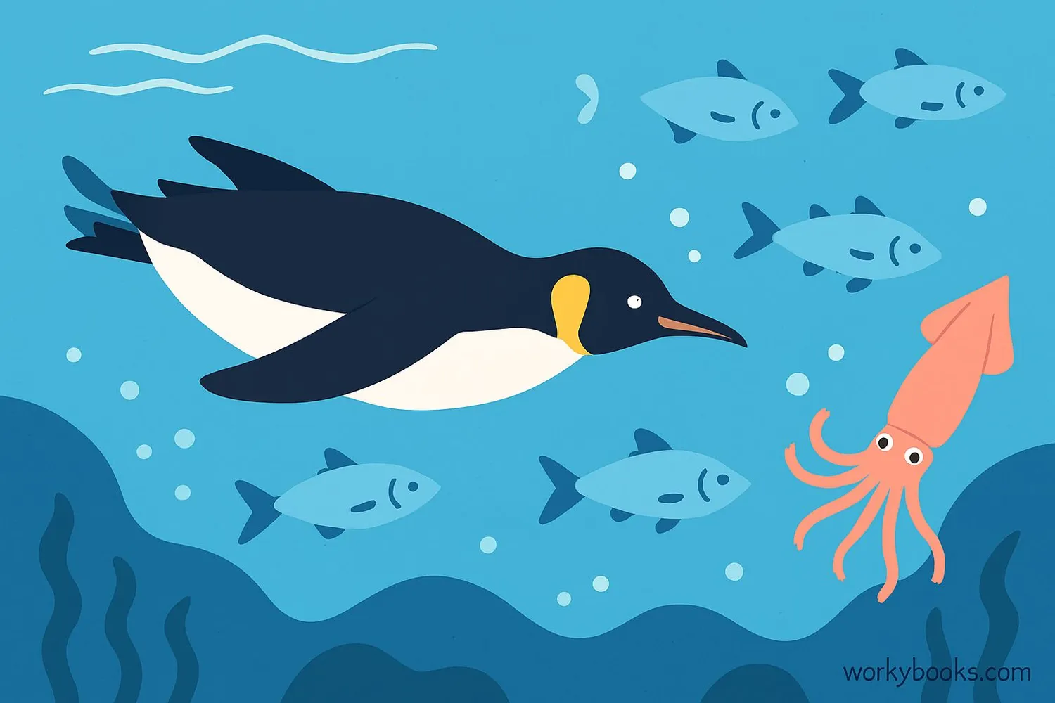 Penguin hunting underwater