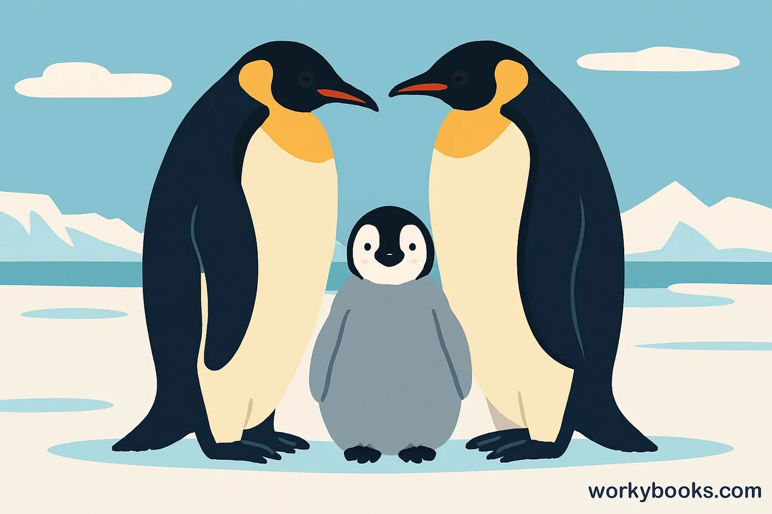 Penguin parents with chick