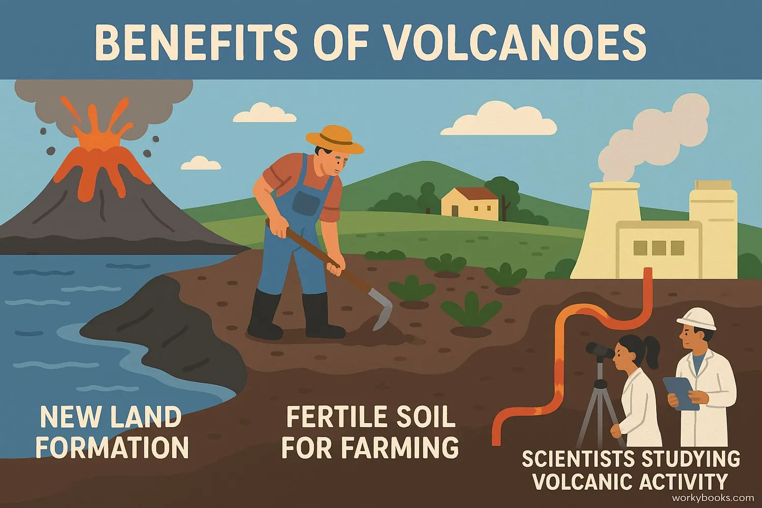 Illustration showing volcanic benefits