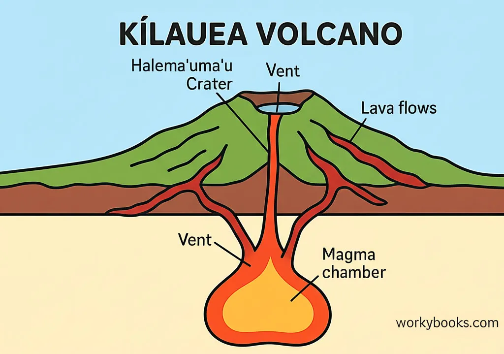 Diagram showing volcanic eruption process
