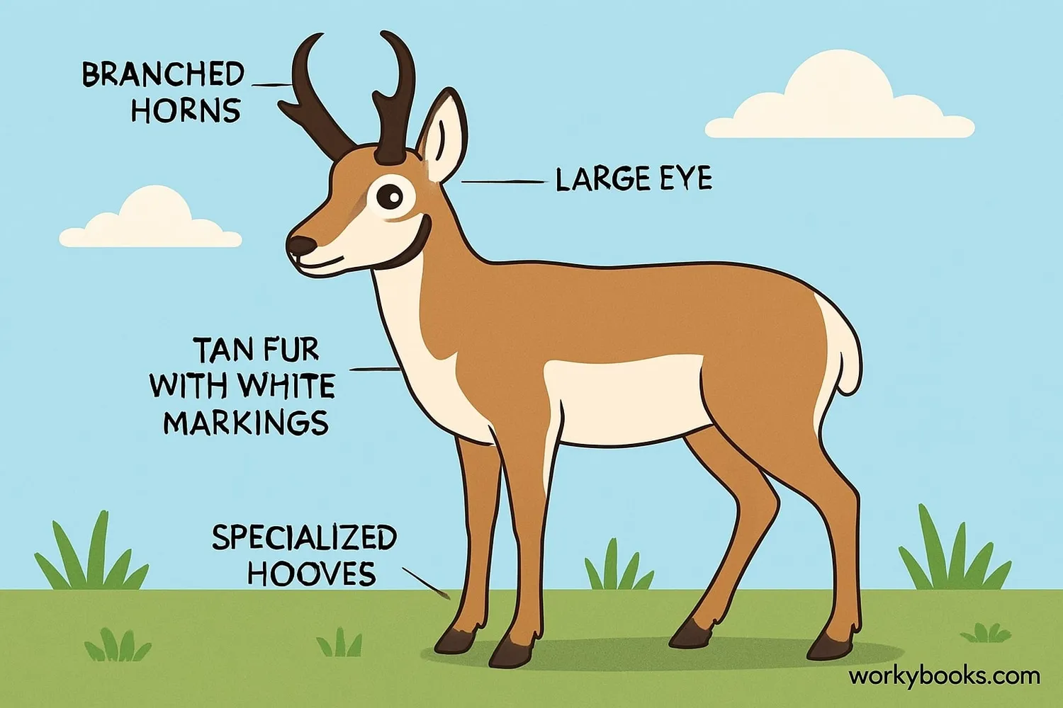 Close-up illustration showing pronghorn features