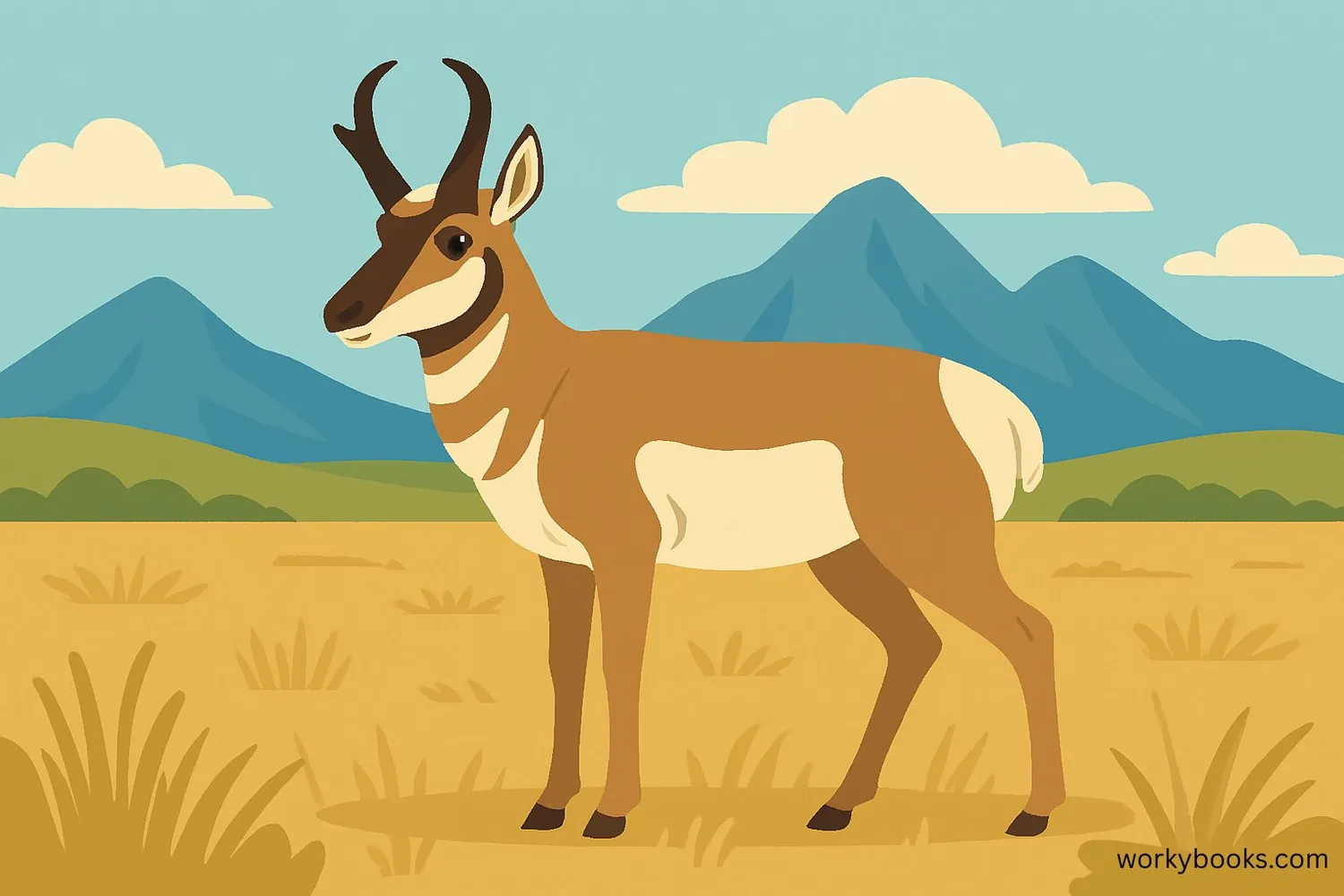 Illustration of a pronghorn in grassland habitat