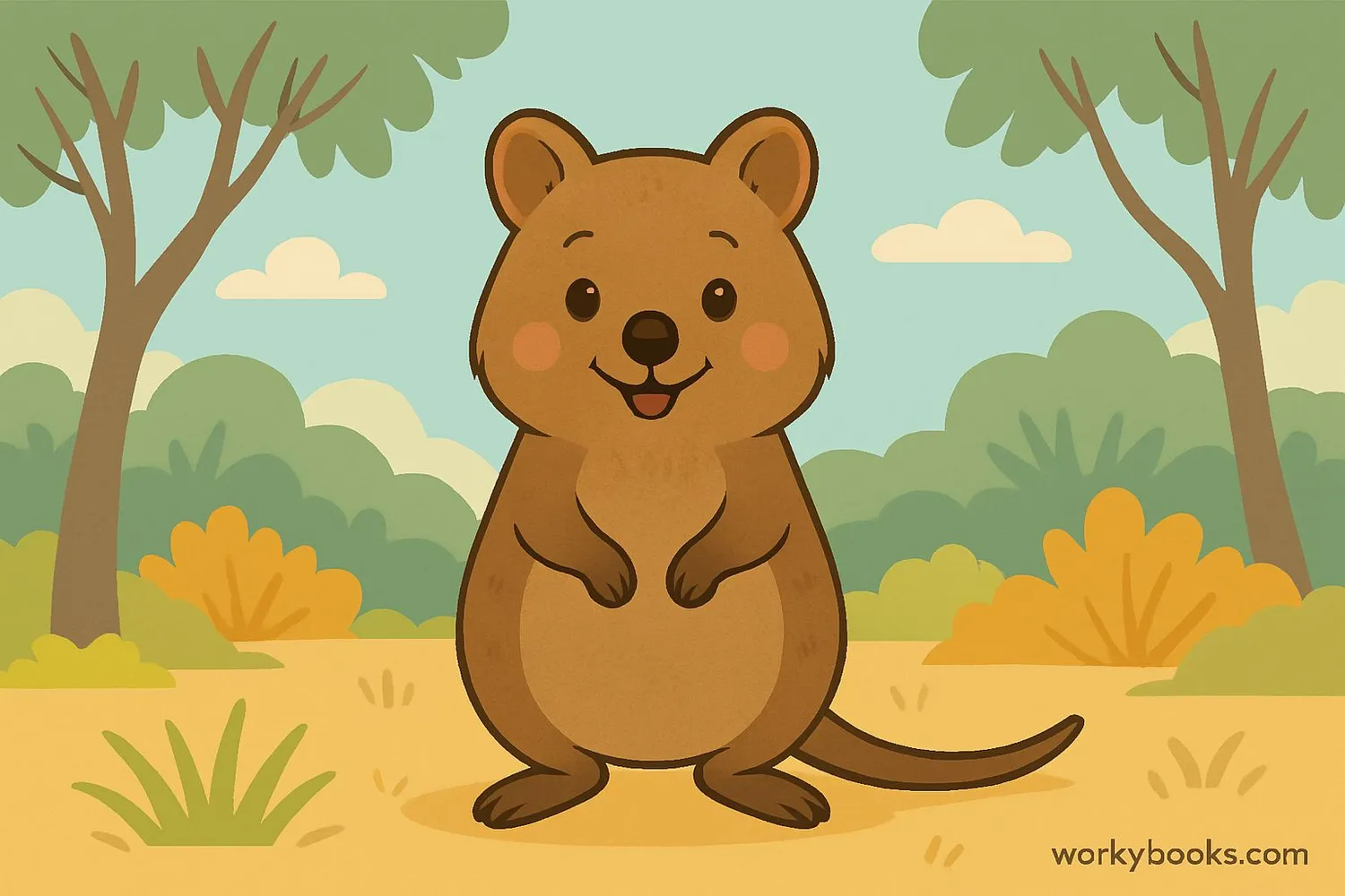 Quokka standing on hind legs with a friendly expression