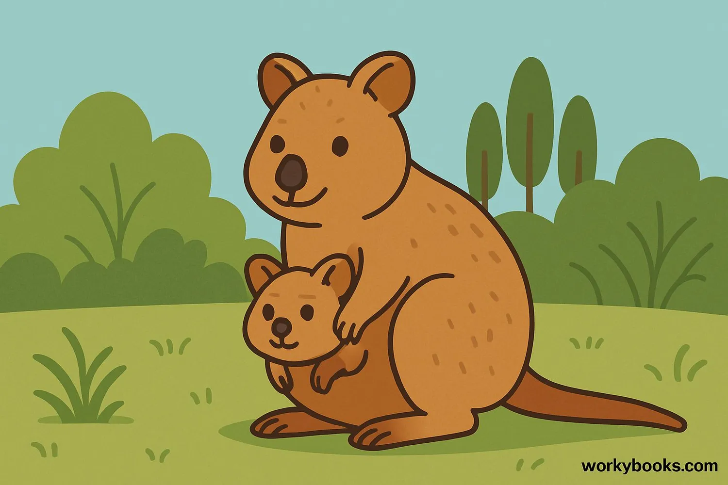 Quokka mother with joey in her pouch