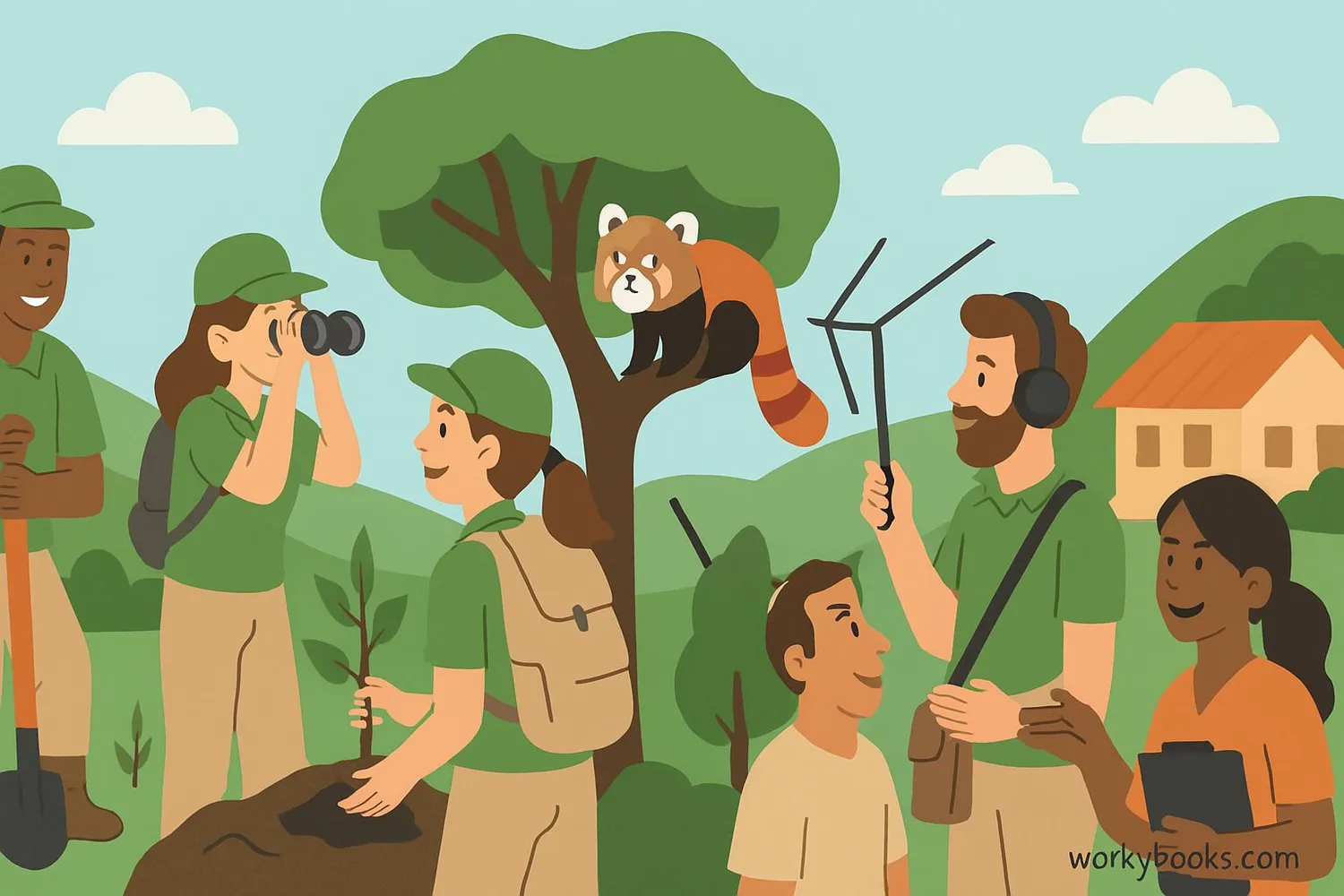 Illustration showing conservationists working