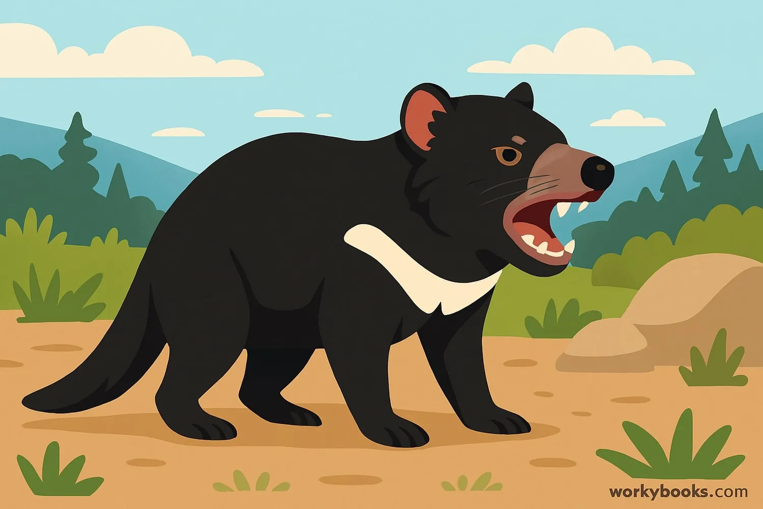 Illustration of a Tasmanian devil showing its distinctive features