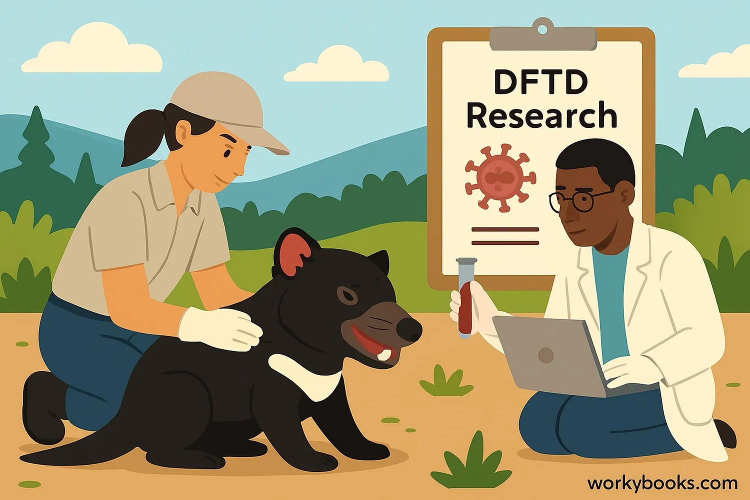 Illustration showing conservation efforts for Tasmanian devils