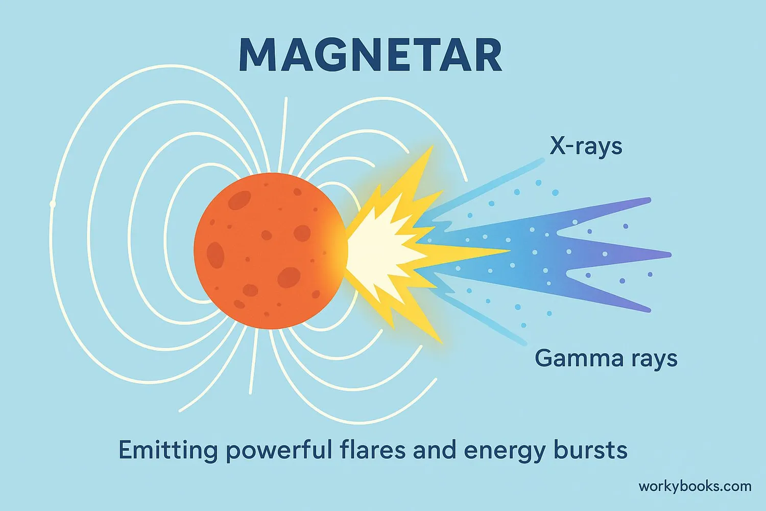 Illustration showing flares and energy bursts from a magnetar