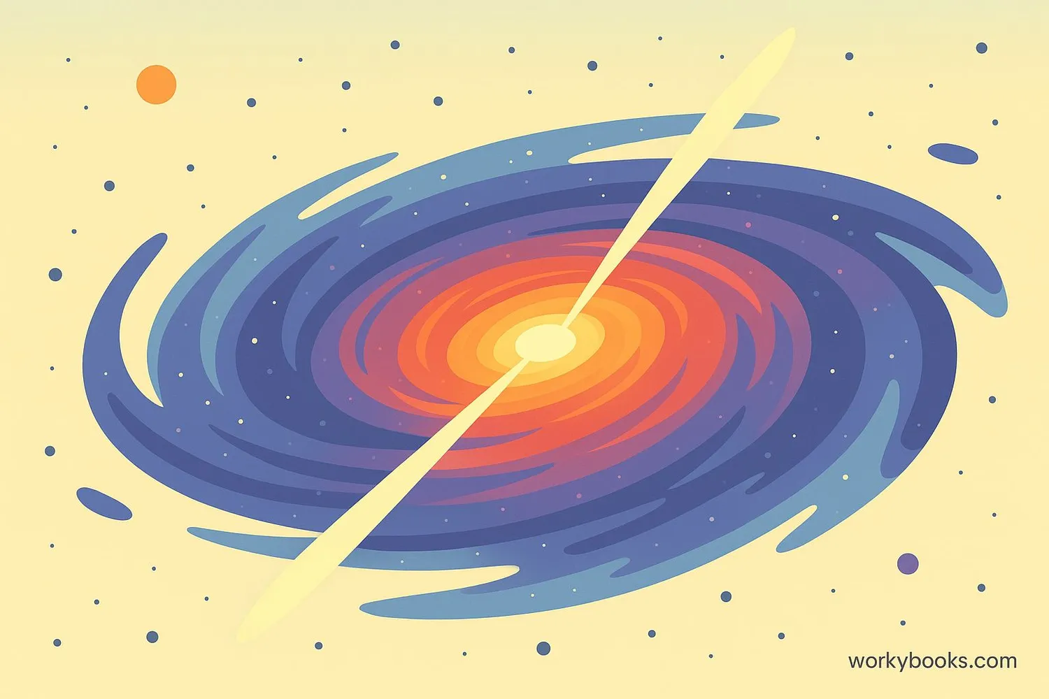 Visual representation of a quasar with bright center and jets
