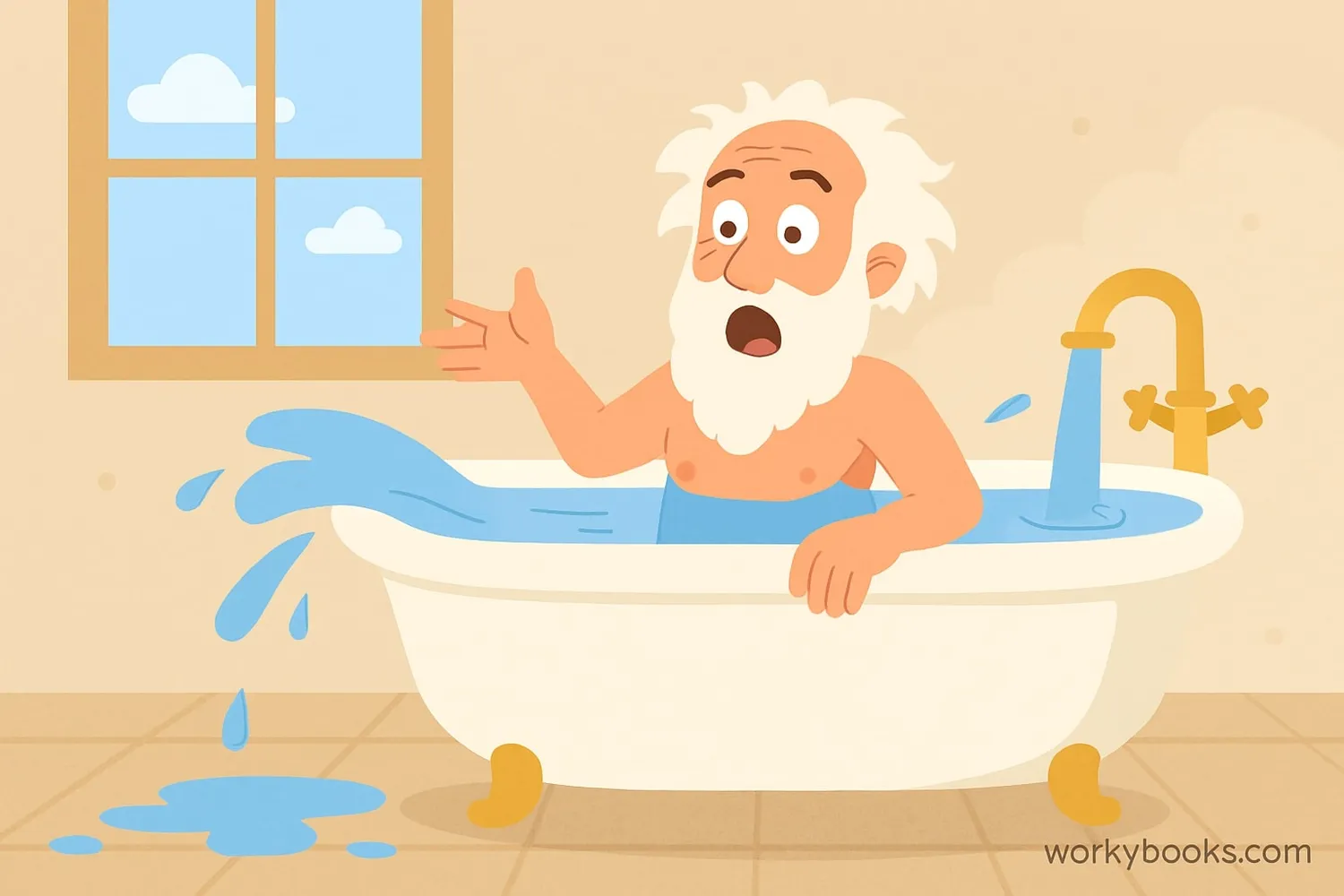 Archimedes in a bath discovering buoyancy