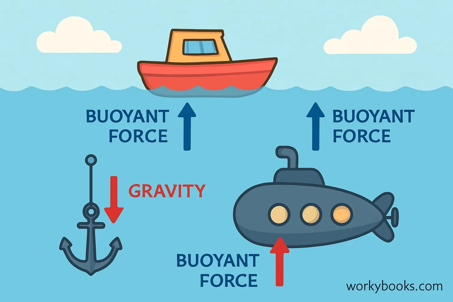 Buoyancy diagram showing floating and sinking objects