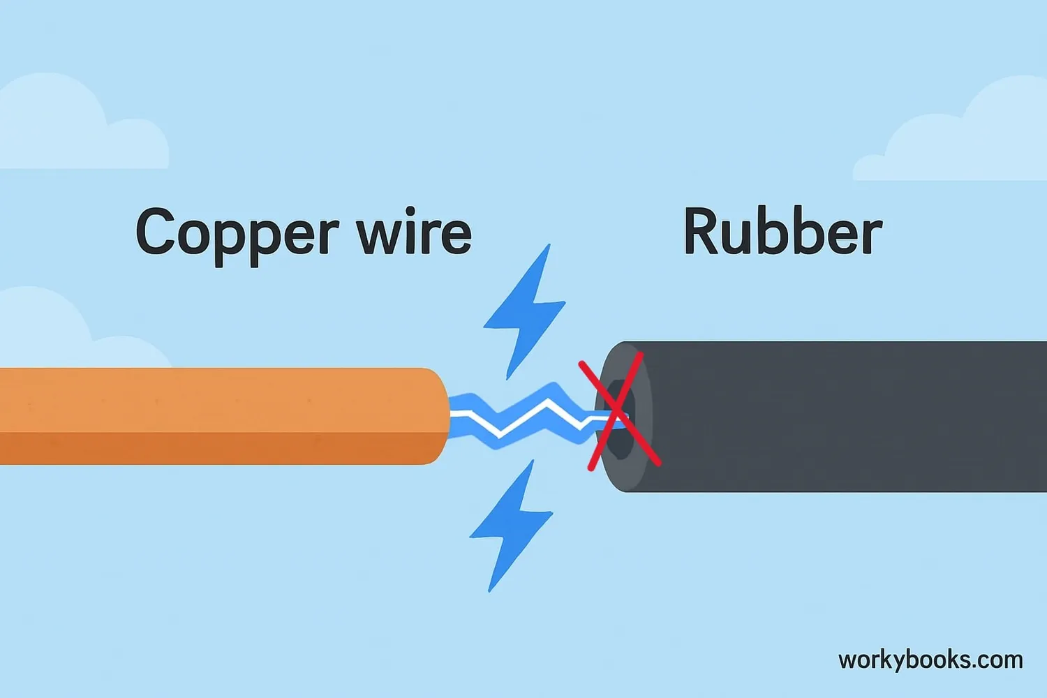 Electricity flows through conductors but is blocked by insulators