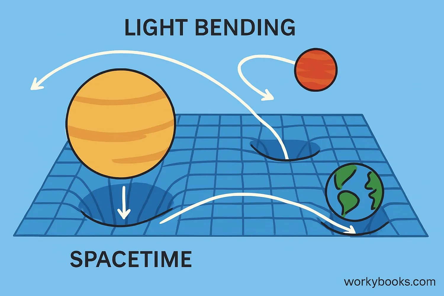 Visualization of spacetime curvature with planets creating gravity wells