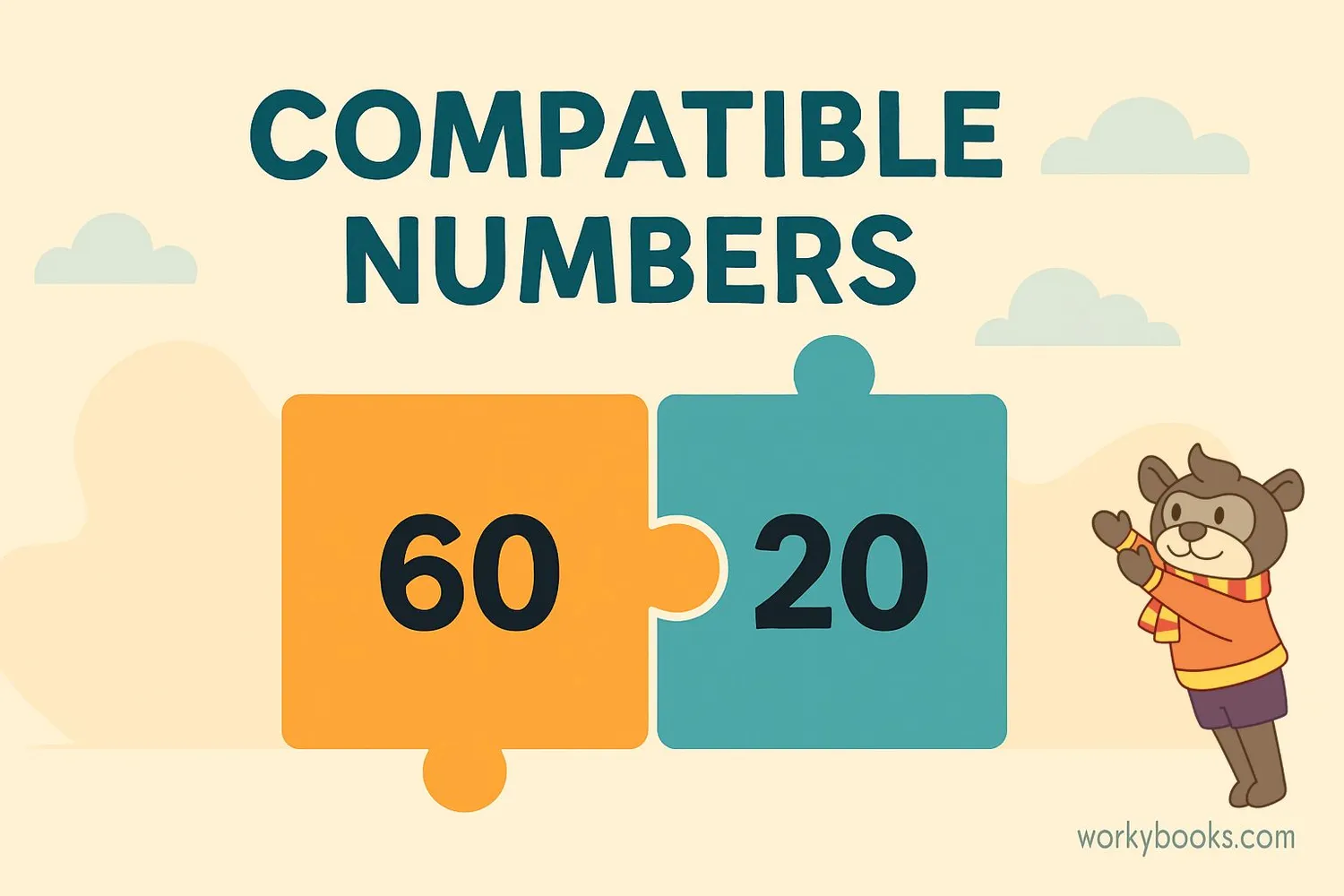 Illustration showing compatible numbers concept with puzzle pieces fitting together