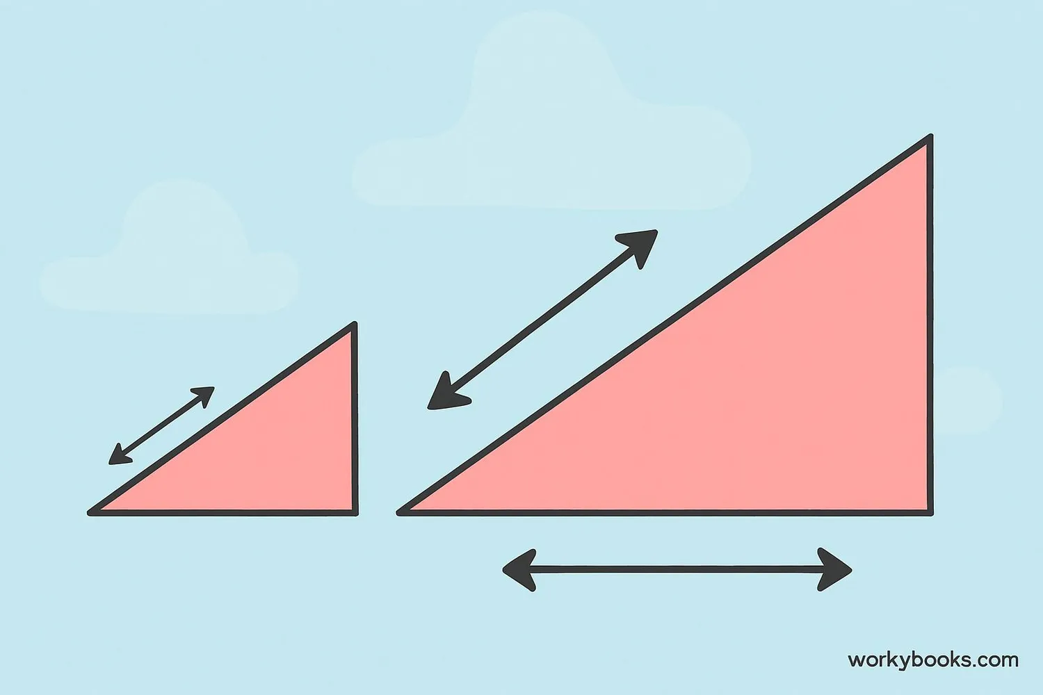 Visual comparison of a small triangle and a larger similar triangle