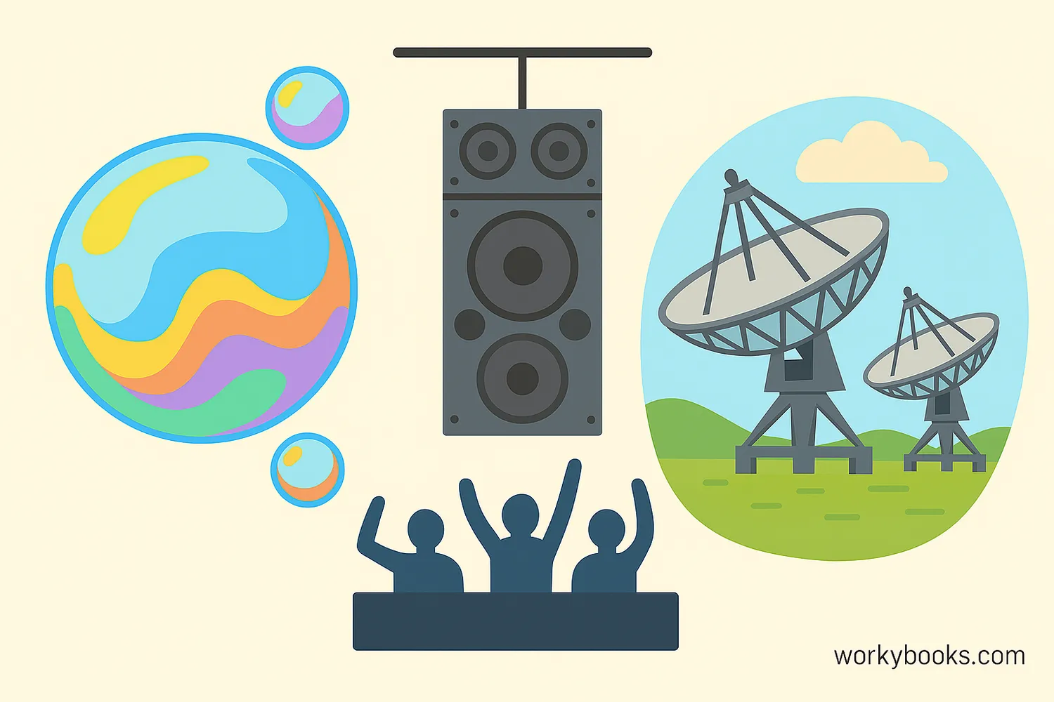 Illustration showing examples of constructive interference in everyday life