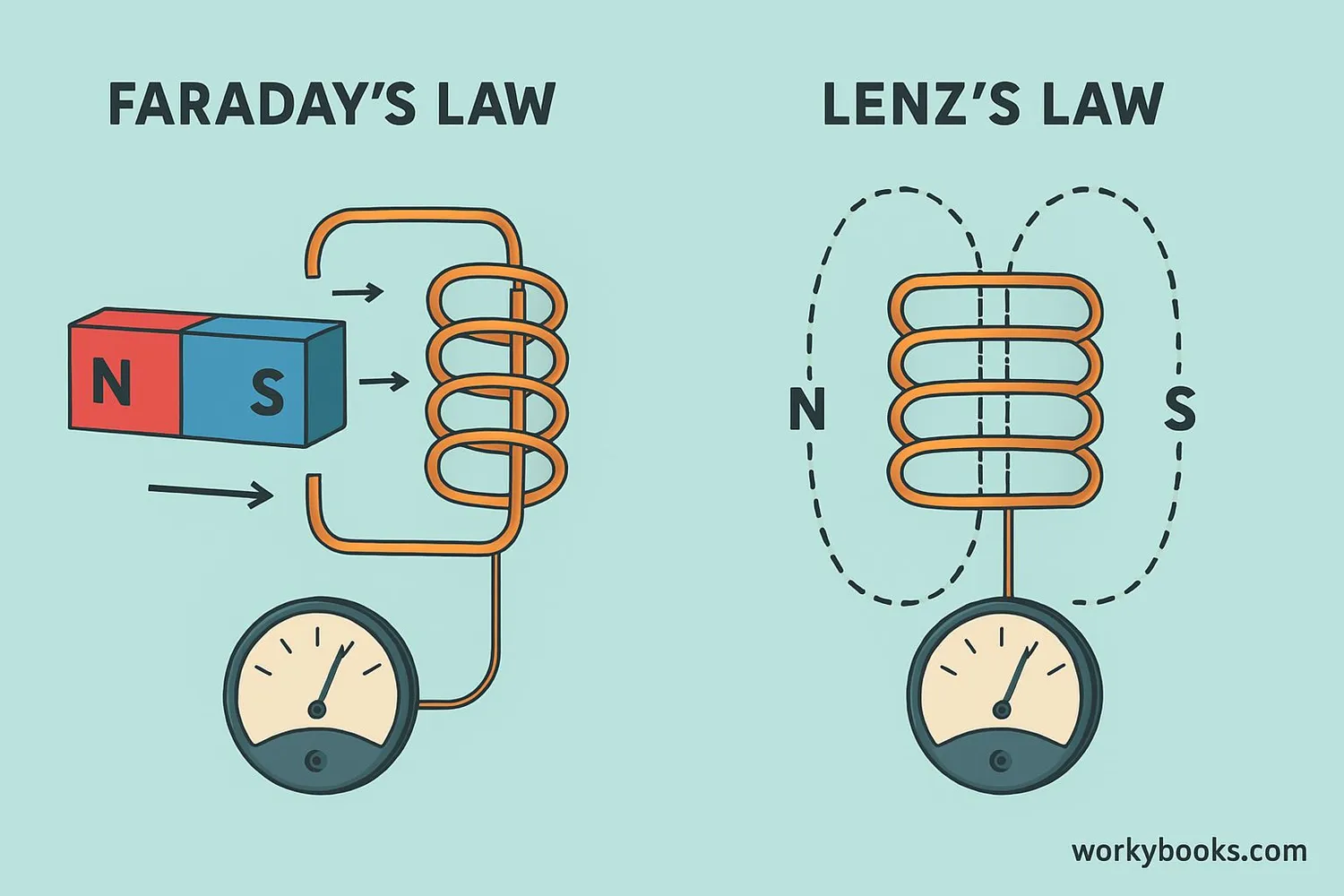 Diagram showing Faraday's law and Lenz's law