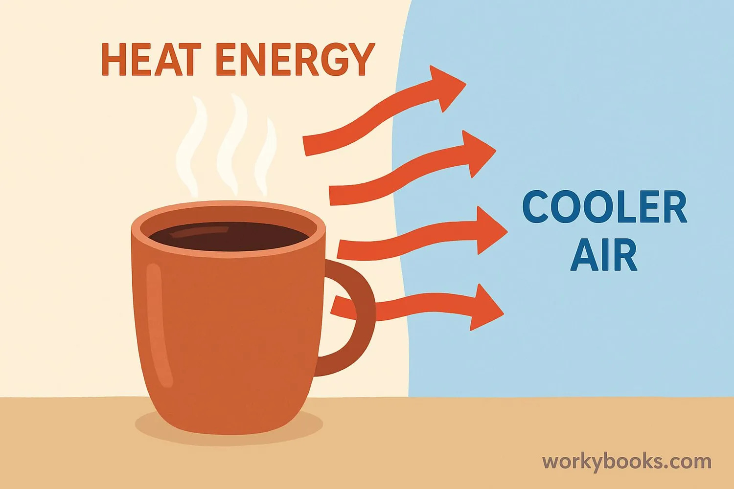 Diagram showing heat flowing from hot to cold