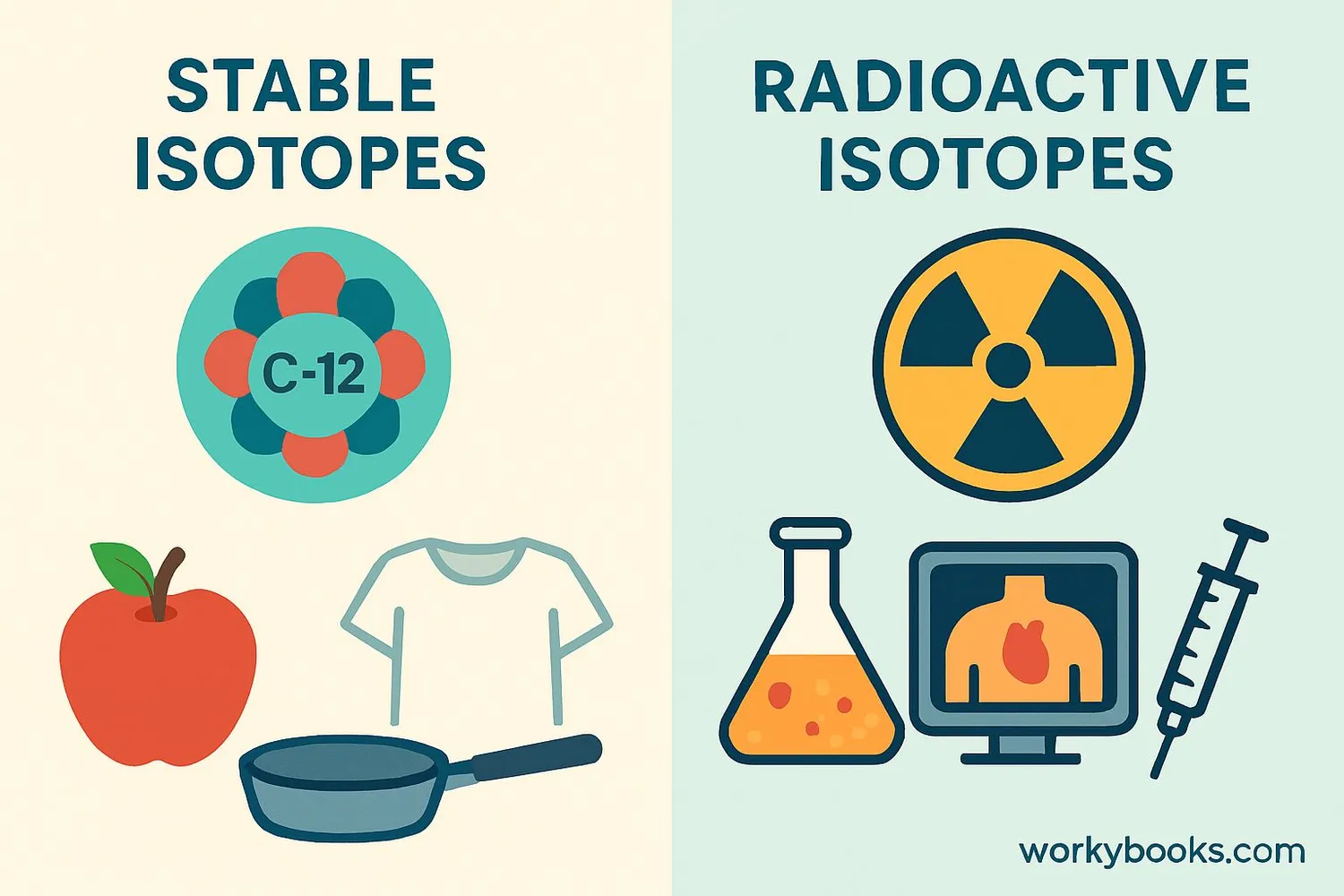 Visual representation of stable isotopes and radioactive isotopes