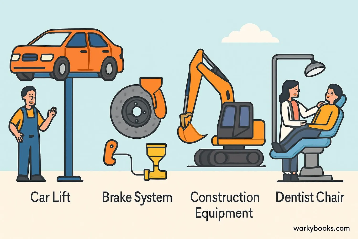 Illustration showing various hydraulic applications