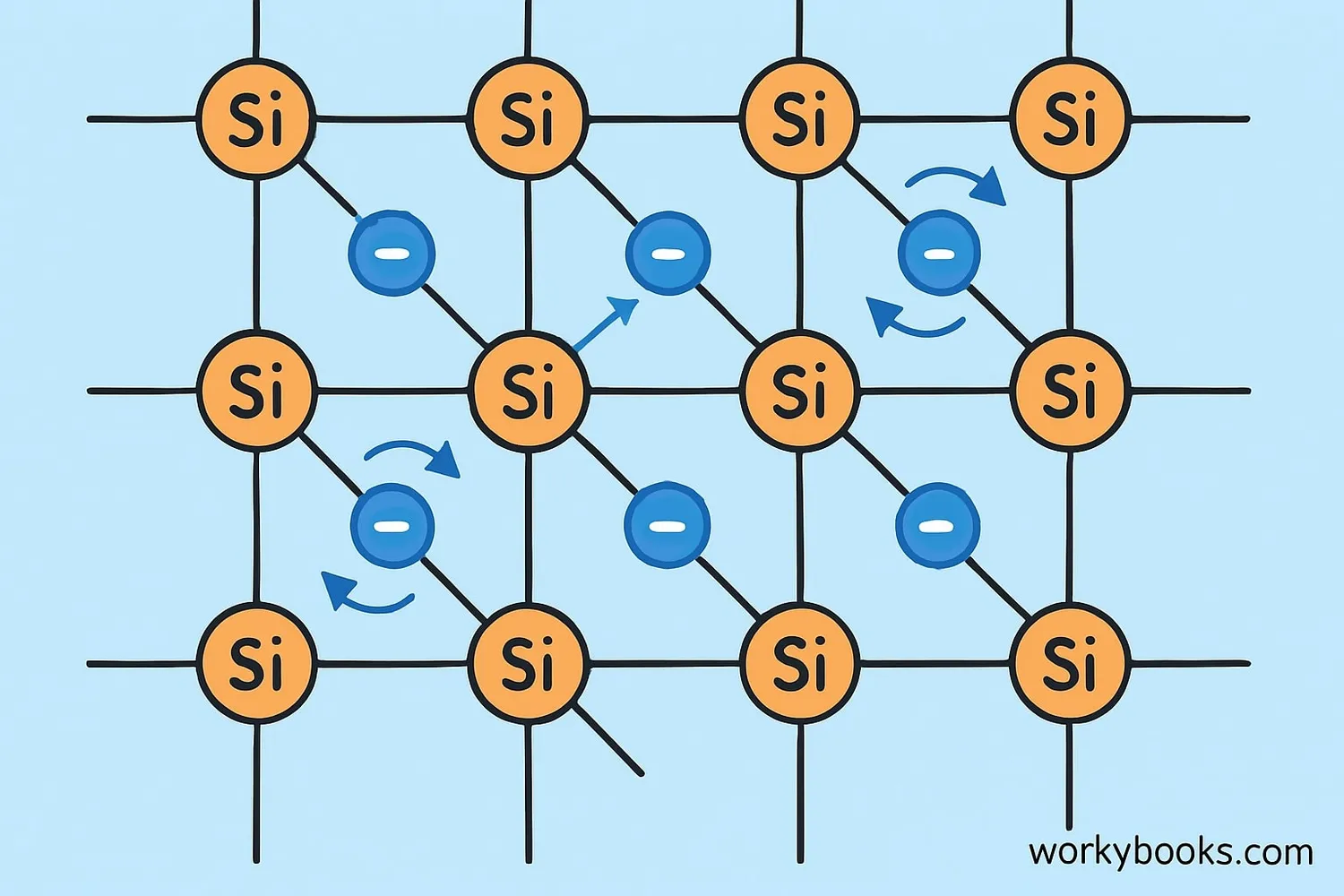 Illustration of silicon crystal structure used in semiconductors
