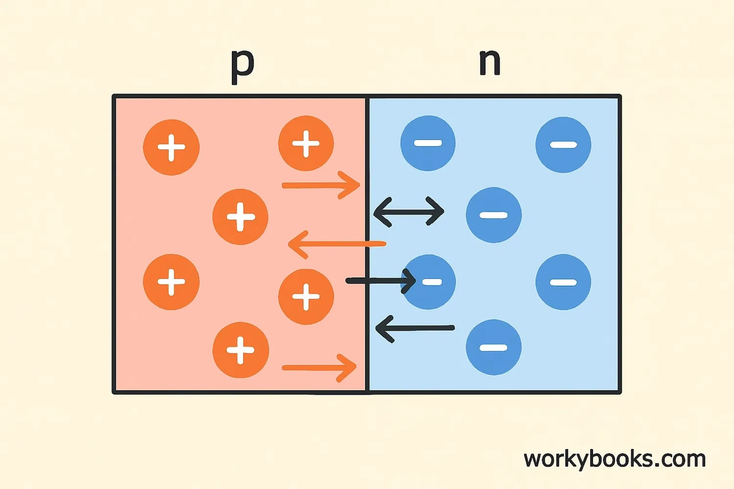 Diagram of a p-n junction in a semiconductor